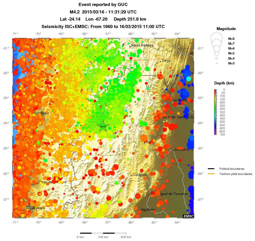 regional depth historical seismicity