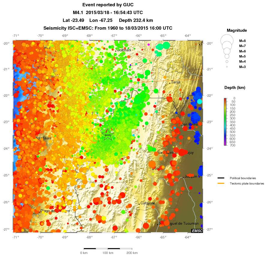 regional depth historical seismicity