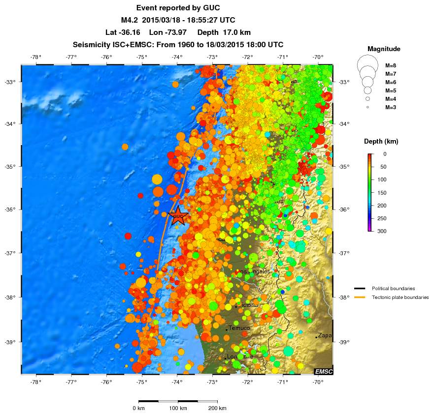 regional depth historical seismicity