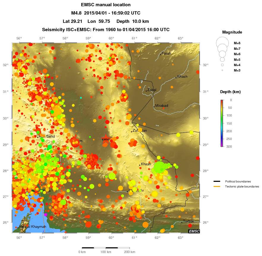 regional depth historical seismicity