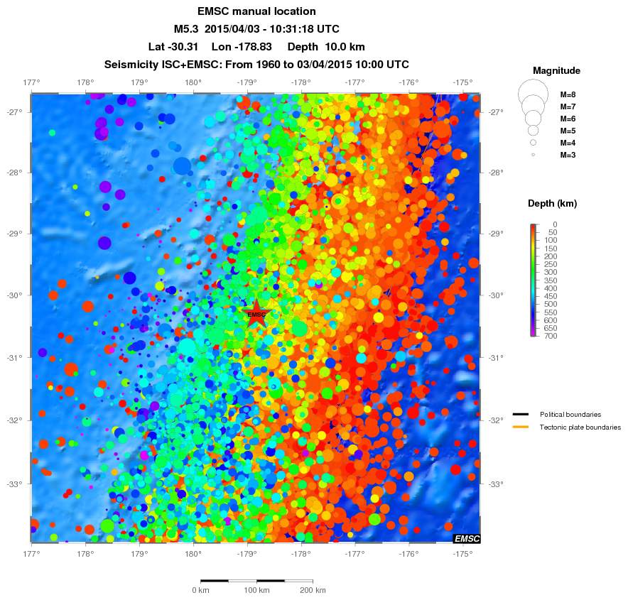 regional depth historical seismicity