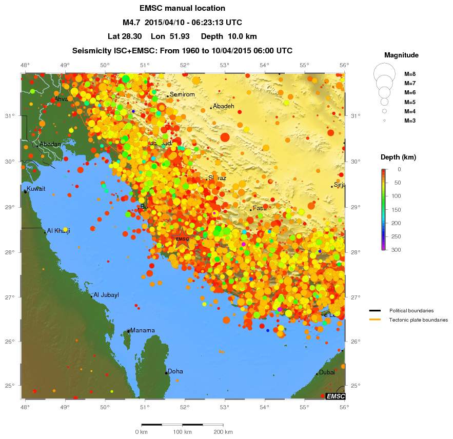 regional depth historical seismicity