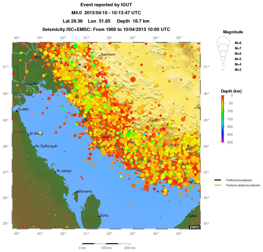 regional depth historical seismicity