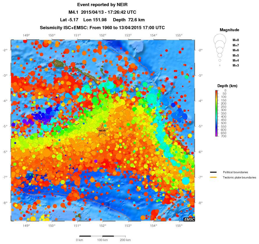 regional depth historical seismicity