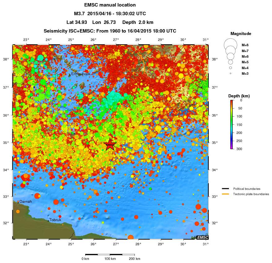 regional depth historical seismicity