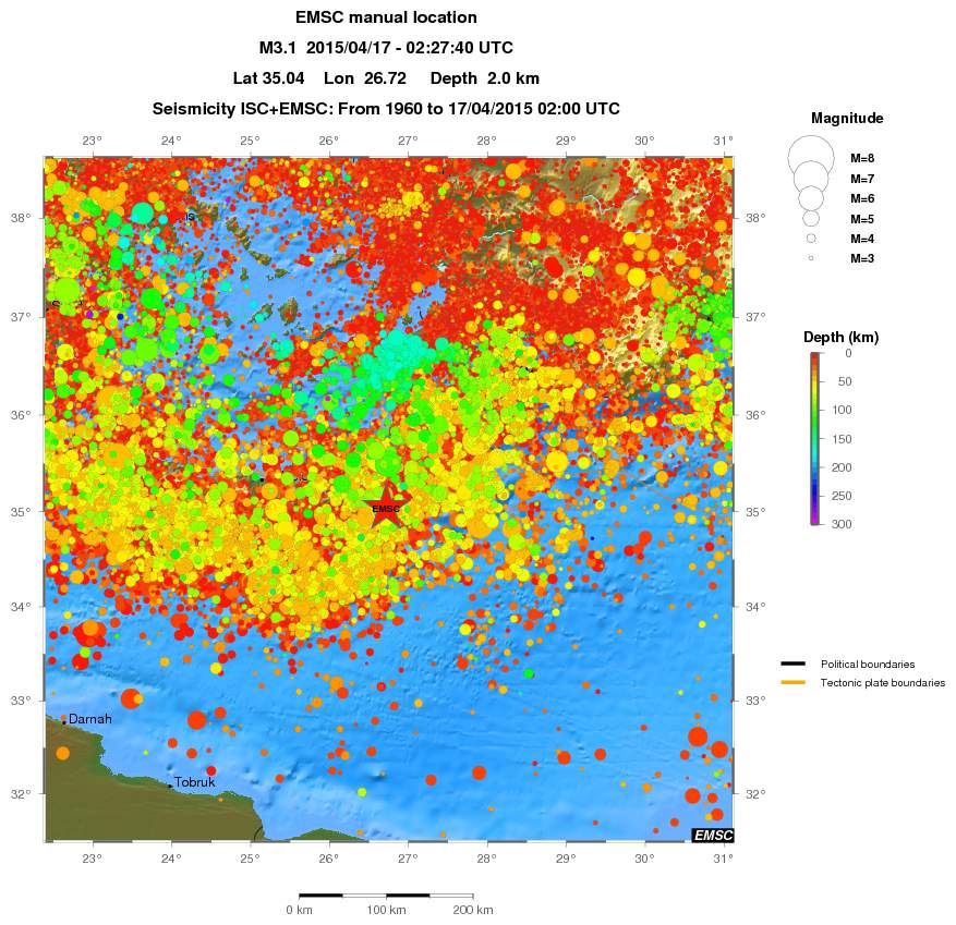regional depth historical seismicity