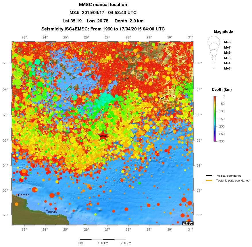 regional depth historical seismicity