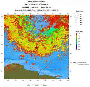 regional depth historical seismicity