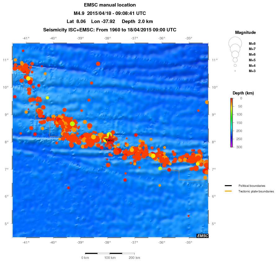 regional depth historical seismicity