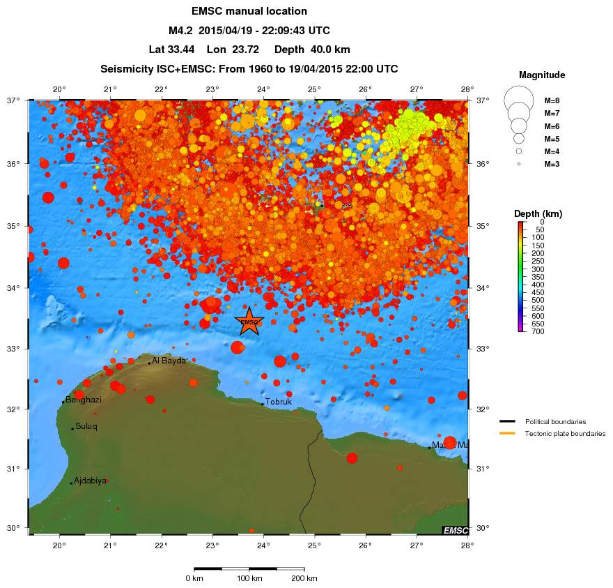 regional depth historical seismicity