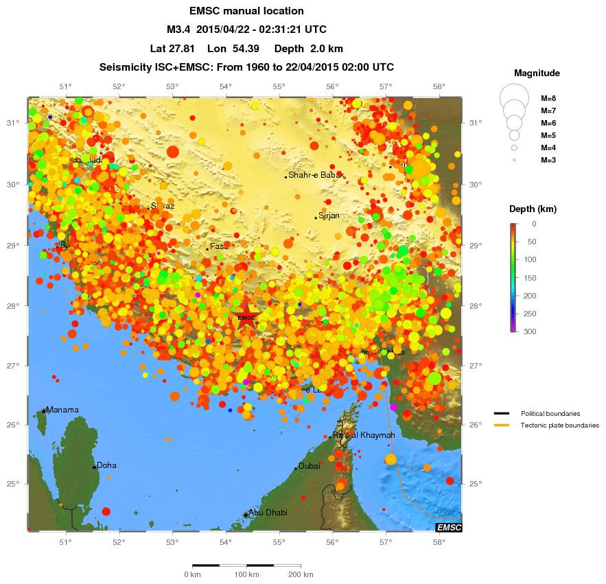 regional depth historical seismicity