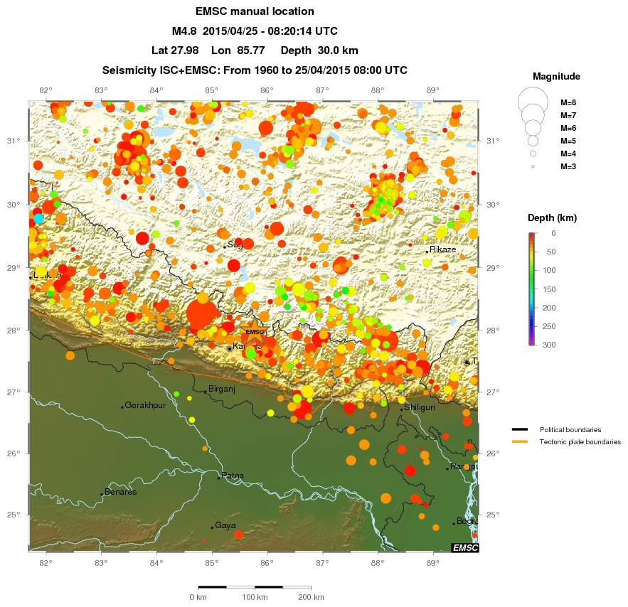 regional depth historical seismicity