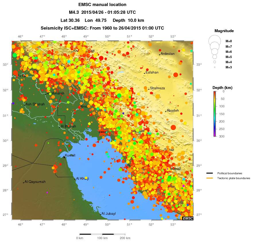 regional depth historical seismicity