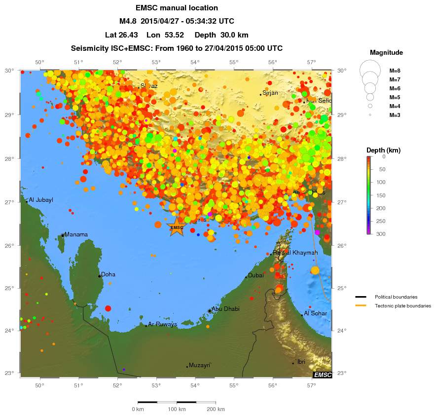regional depth historical seismicity
