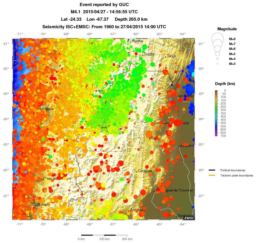 regional depth historical seismicity