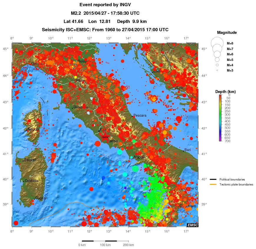 regional depth historical seismicity