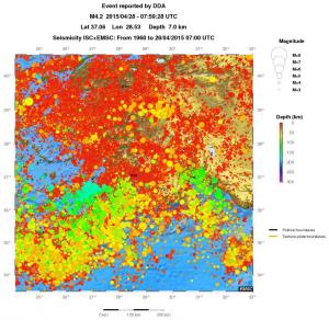 regional depth historical seismicity