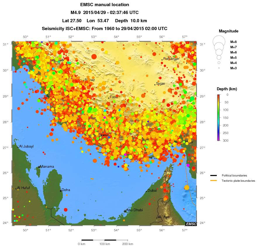 regional depth historical seismicity