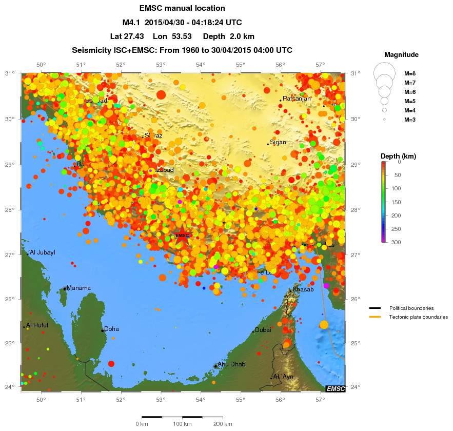 regional depth historical seismicity
