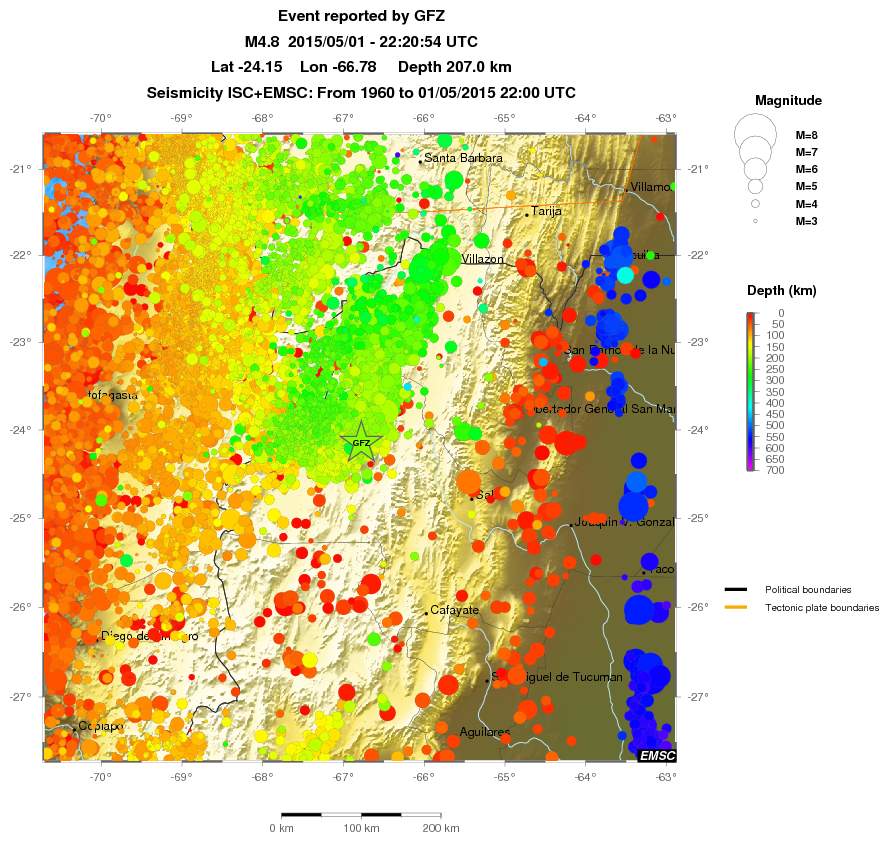 regional depth historical seismicity