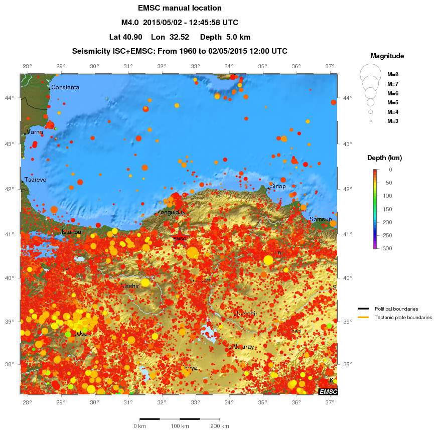 regional depth historical seismicity