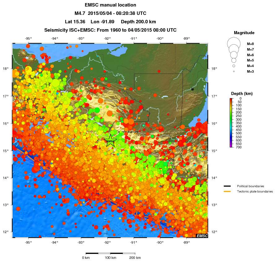 regional depth historical seismicity