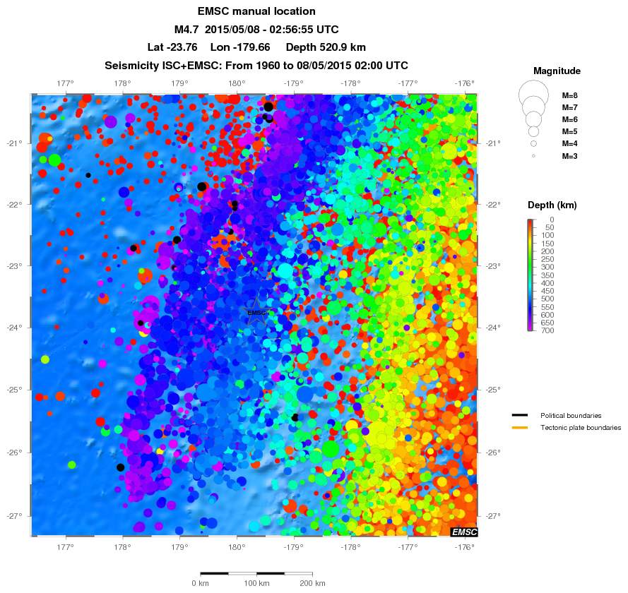 regional depth historical seismicity