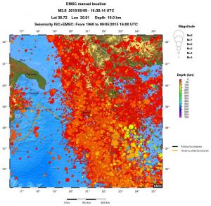 regional depth historical seismicity