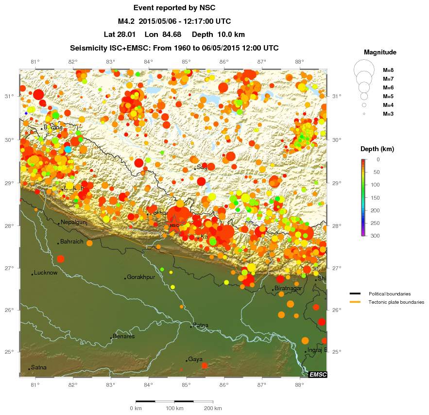 regional depth historical seismicity