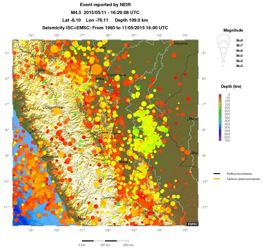 regional depth historical seismicity