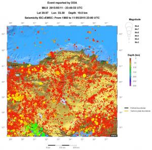 regional depth historical seismicity