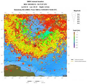 regional depth historical seismicity