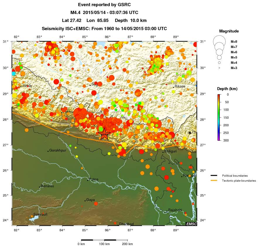 regional depth historical seismicity