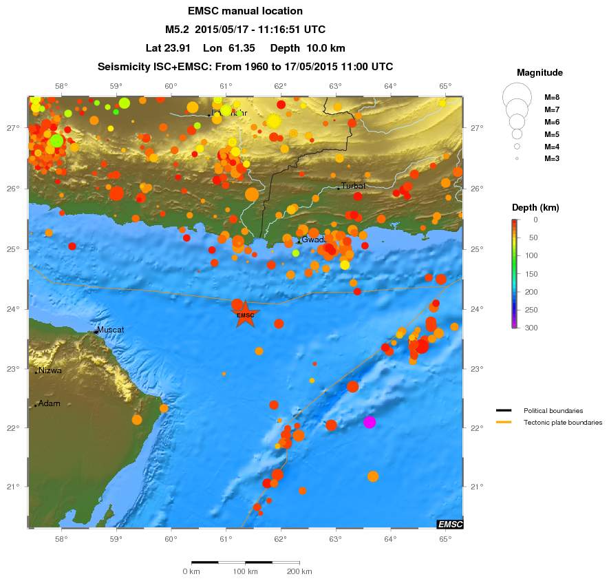 regional depth historical seismicity