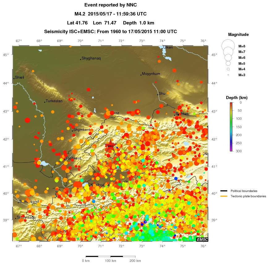 regional depth historical seismicity