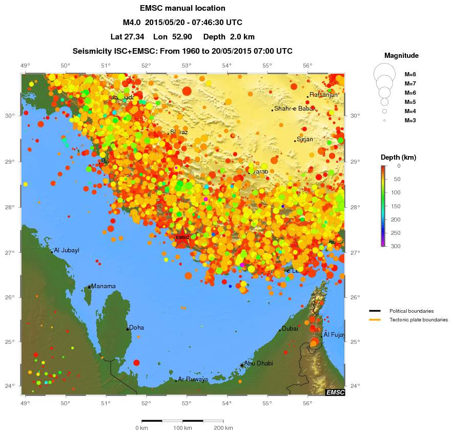 regional depth historical seismicity