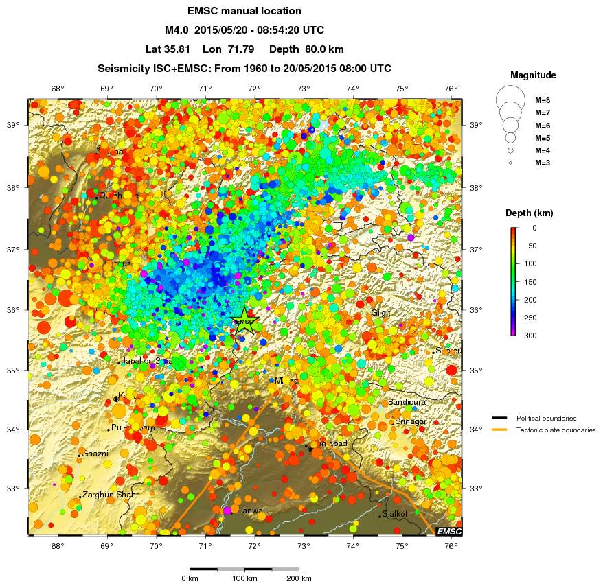 regional depth historical seismicity
