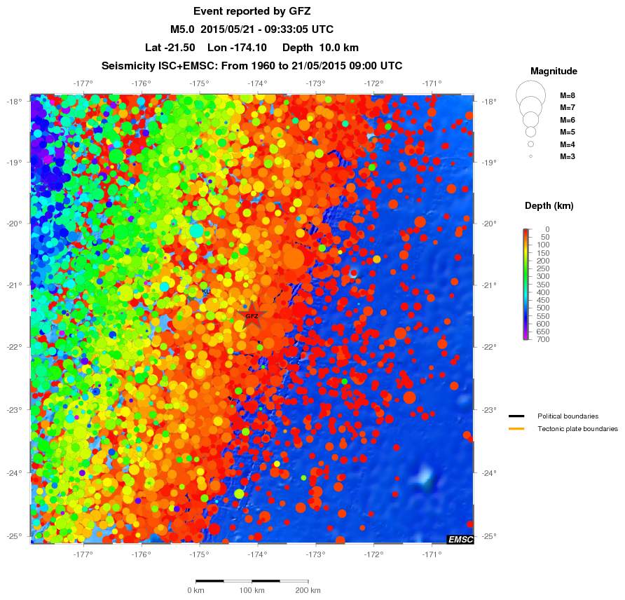 regional depth historical seismicity