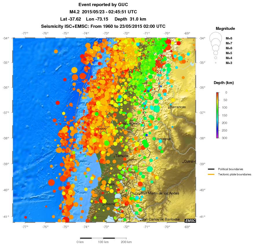 regional depth historical seismicity
