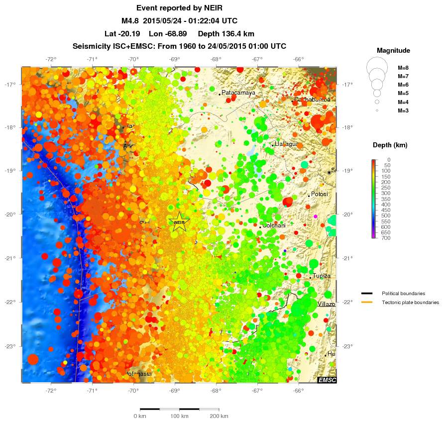 regional depth historical seismicity