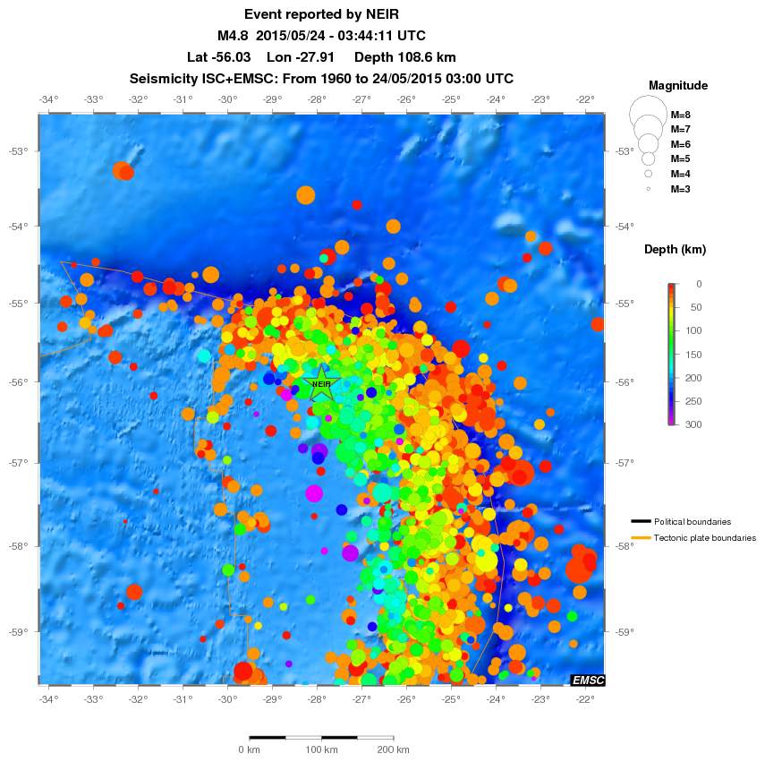 regional depth historical seismicity