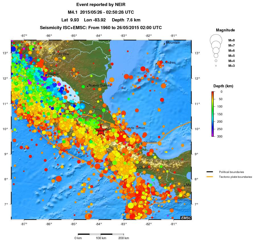 regional depth historical seismicity