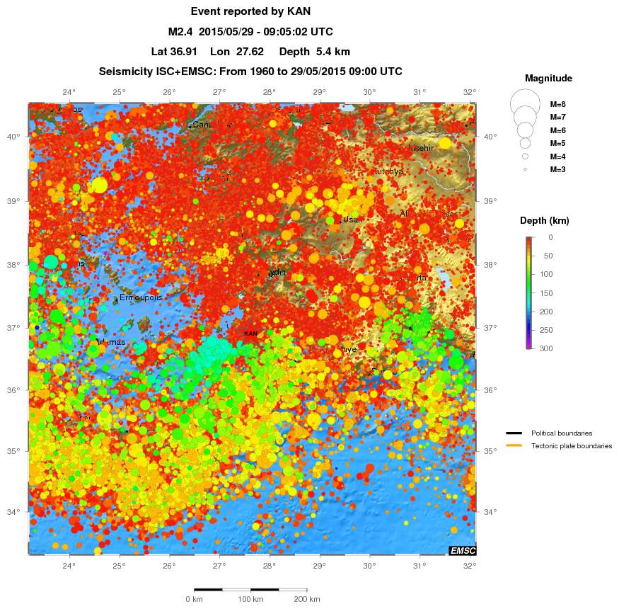 regional depth historical seismicity