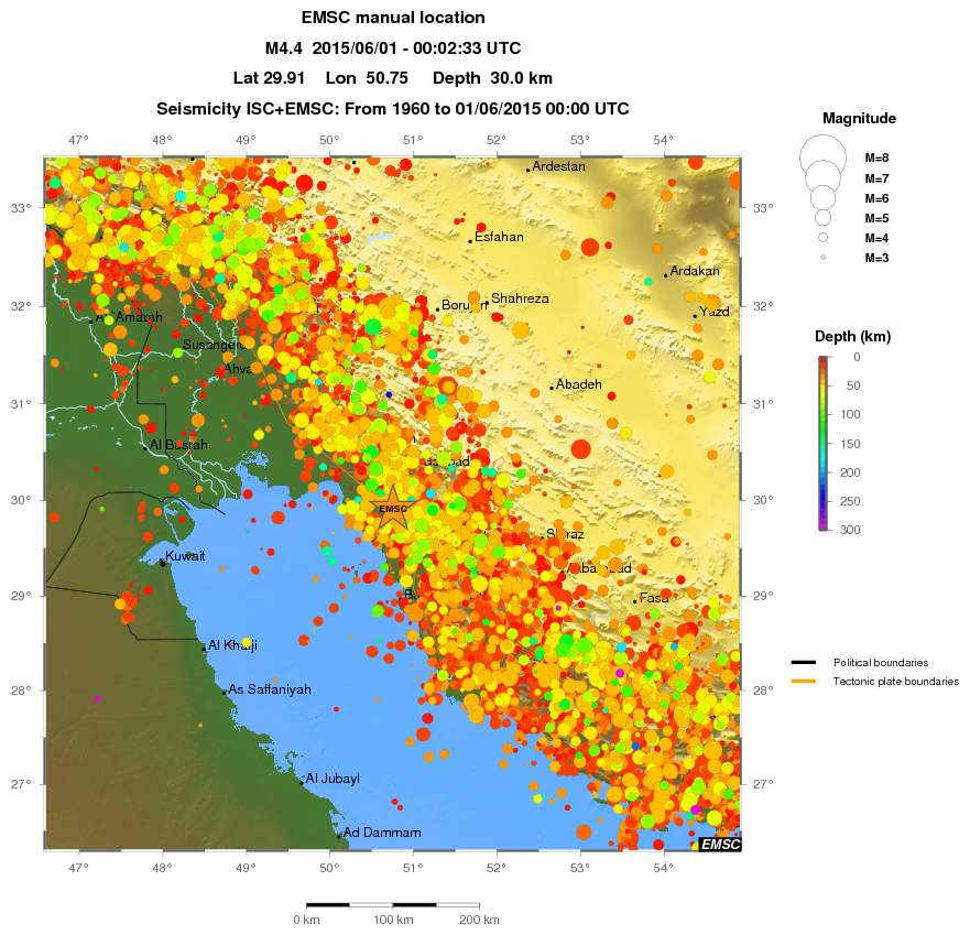 regional depth historical seismicity