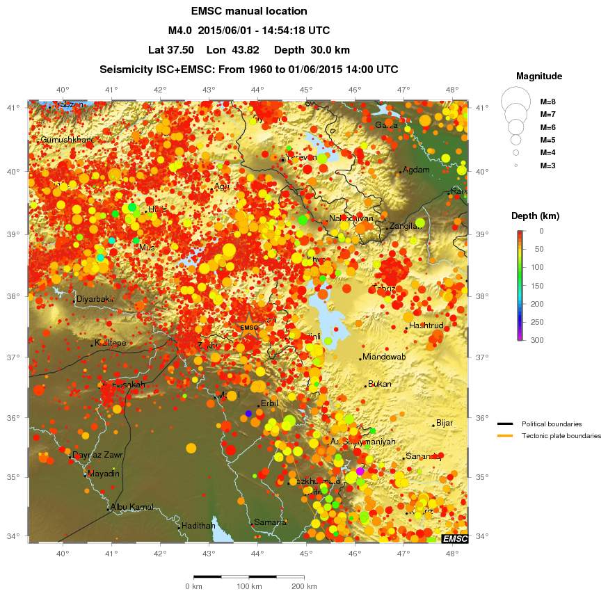 regional depth historical seismicity
