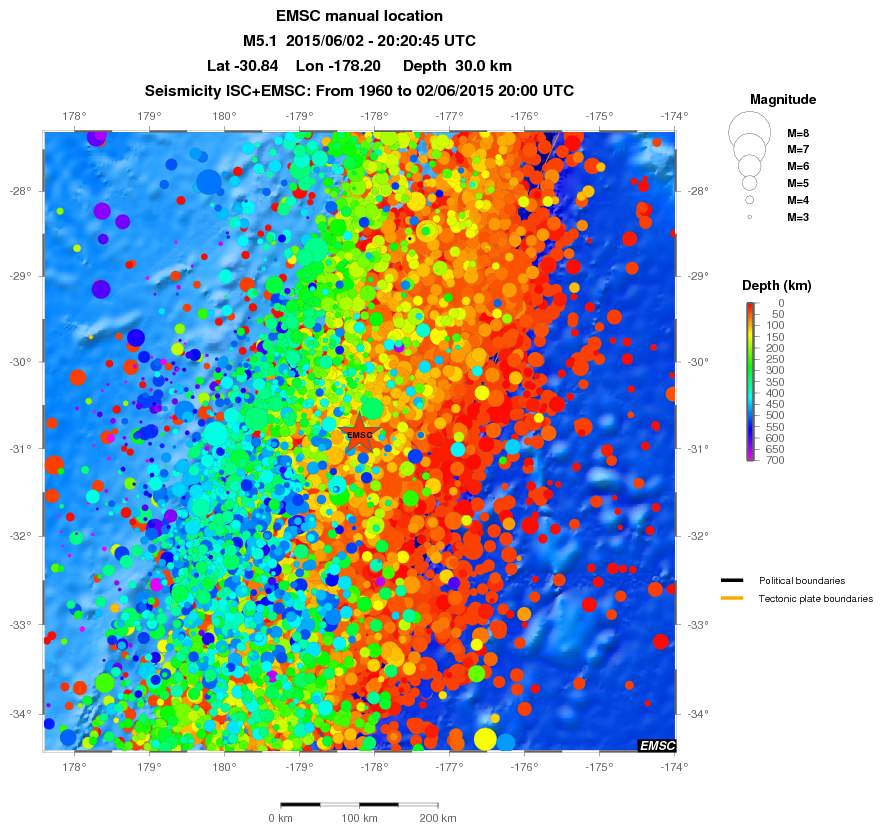 regional depth historical seismicity