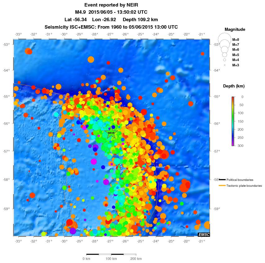 regional depth historical seismicity
