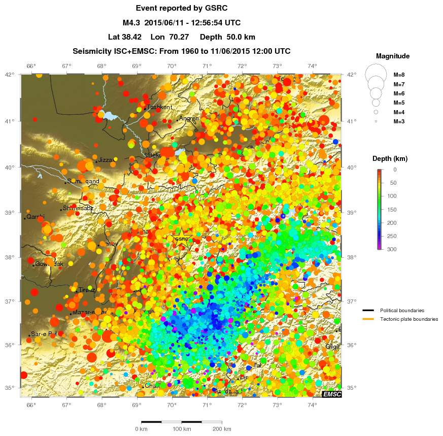 regional depth historical seismicity