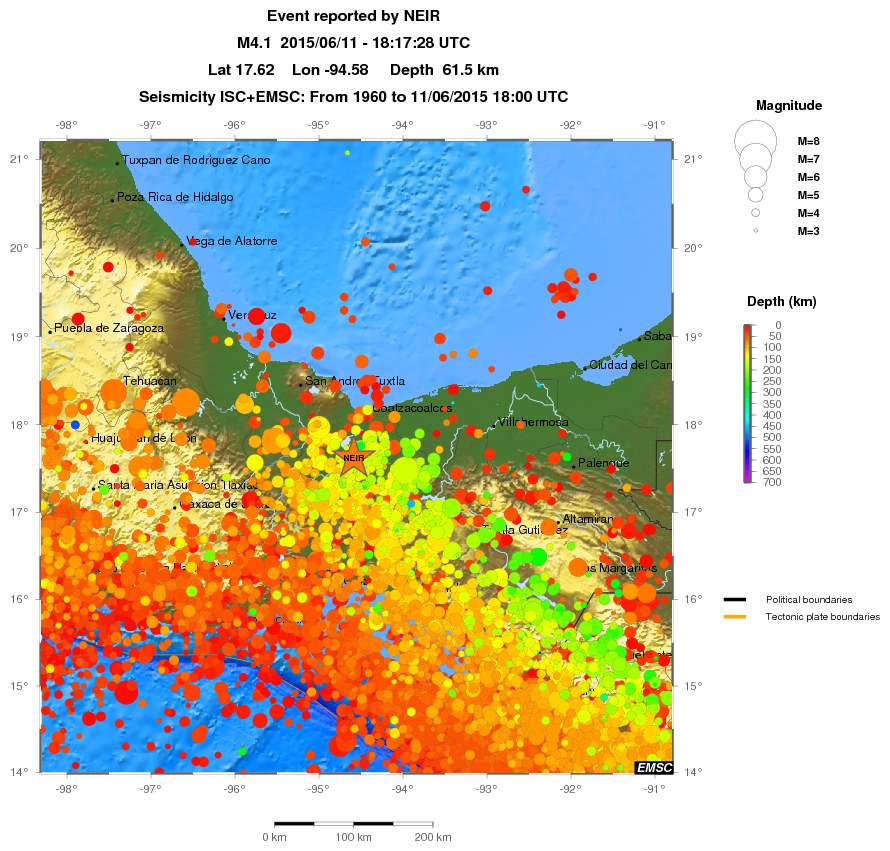 regional depth historical seismicity
