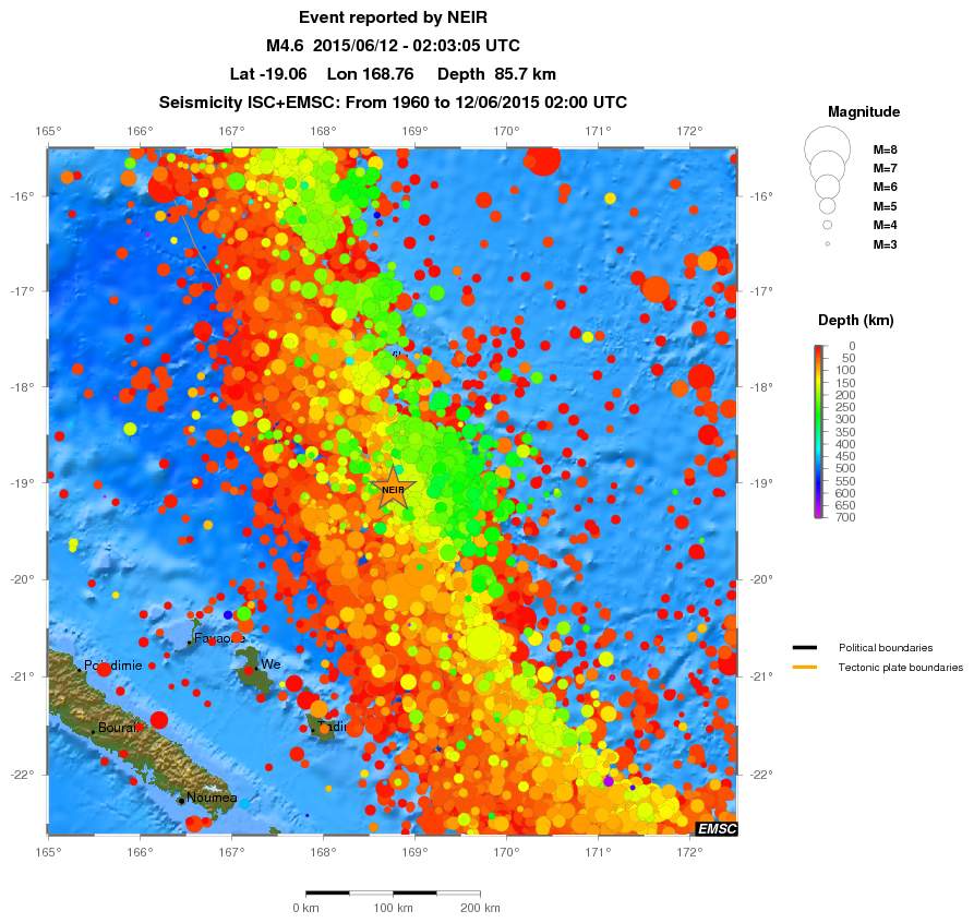 regional depth historical seismicity